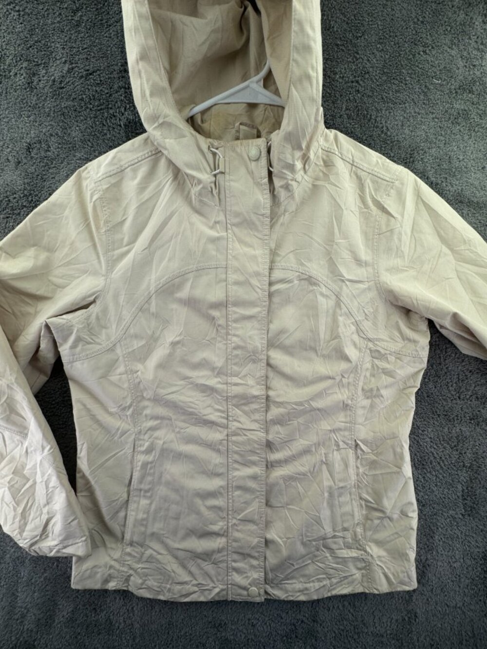 Eddie Bauer Jacket Women Medium Beige Full Zip Hooded Lightweight Rain Water
